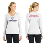 Education Champions Ladies Long Sleeve Performance V-neck